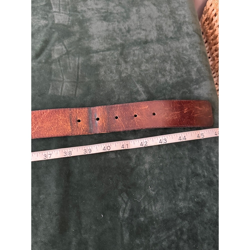 John Henry Belt Mens 40 Brown Vintage Distressed Leather Solid Brass Buckle - Picture 11 of 12